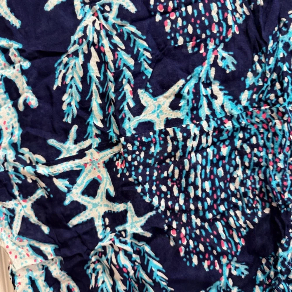 Lilly Pulitzer Riley Infinity Scarf Navy Good Reef Coral Starfish Rayon